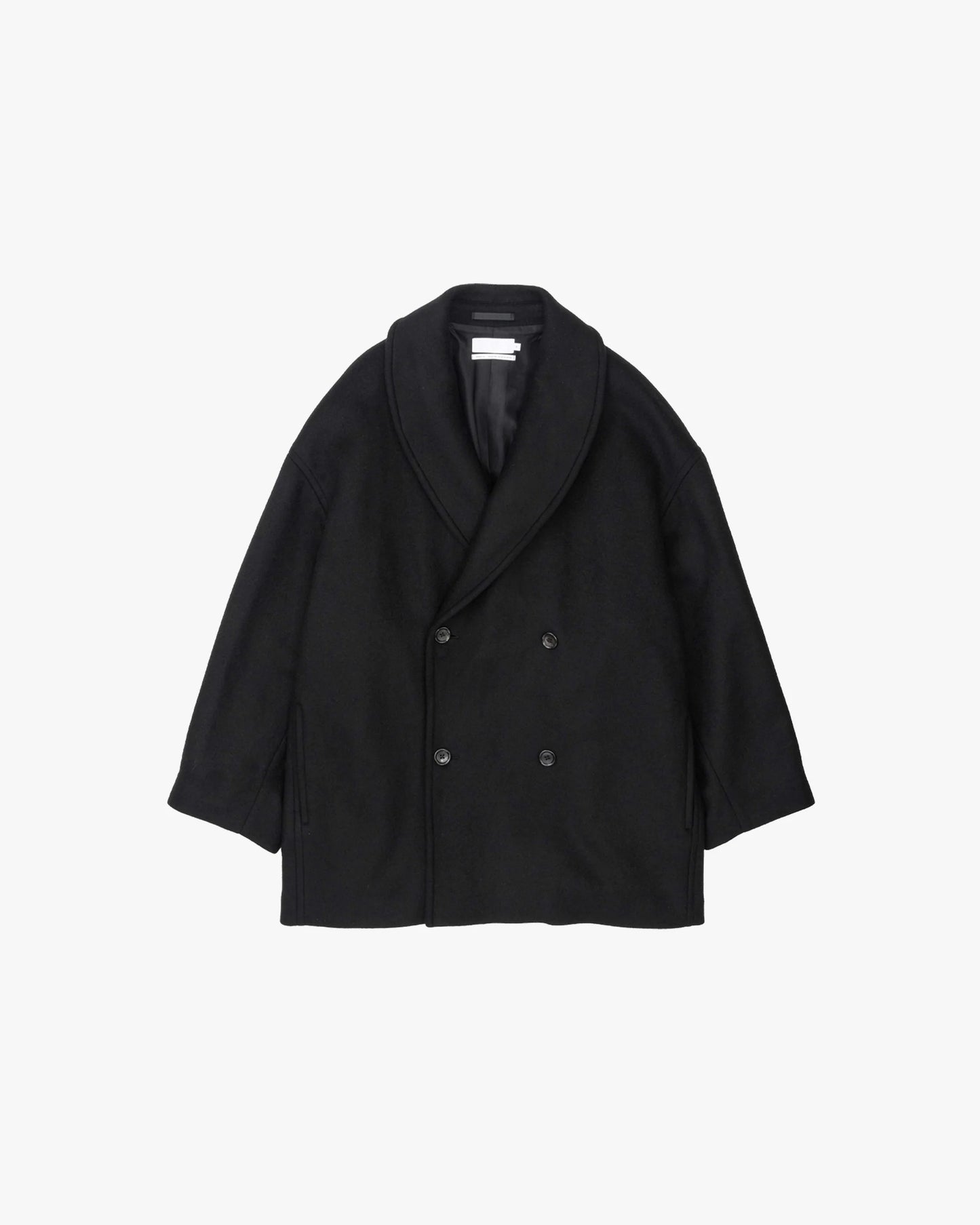 Light Melton Shawl Collar Coat BLACK