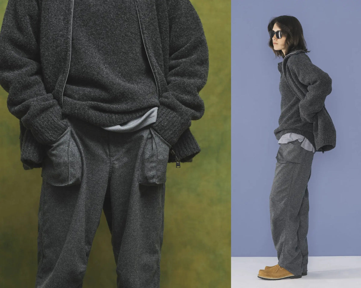 HIKER HIGH NECK ZIP BLOUSON WOOL BOUCLE KNIT