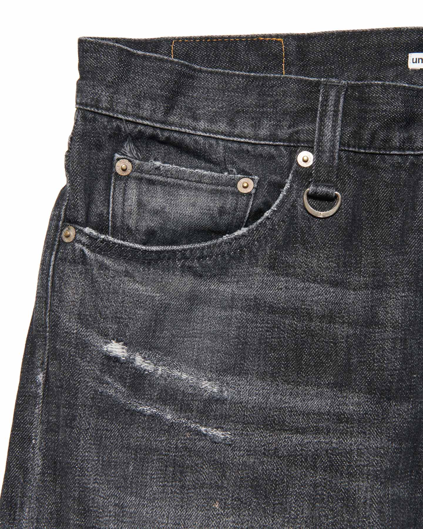 DAMAGED DENIM TAPERED-FIT JEANS