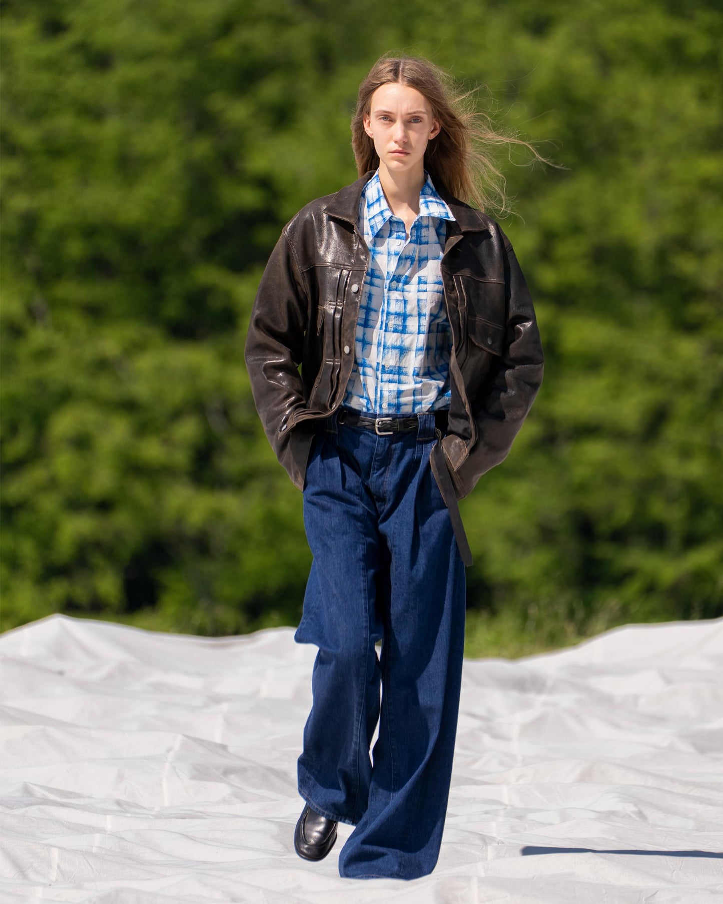 Cracked Leather Trucker Jacket BLACK