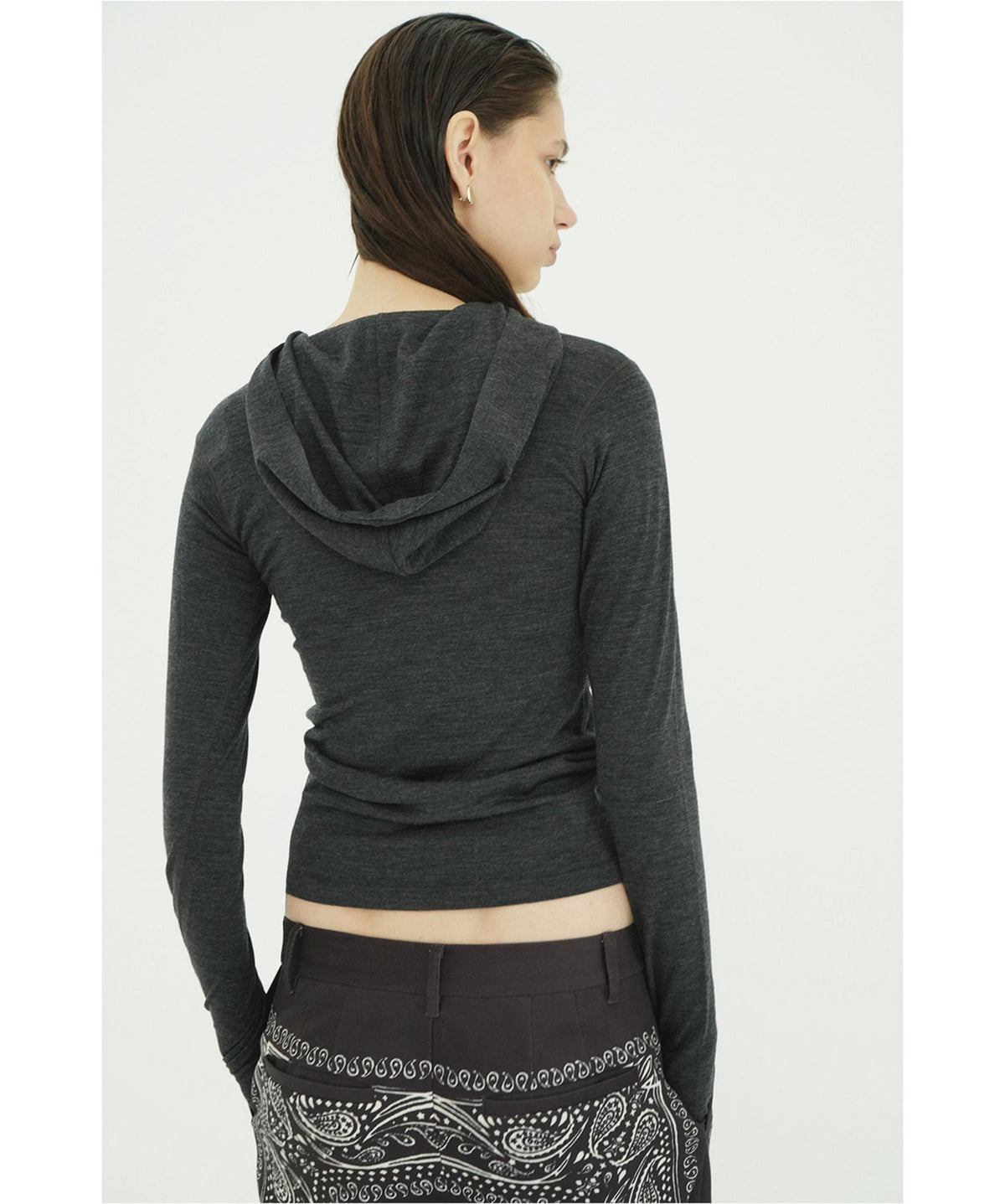 HALF ZIP WOOL HOODED TOPS