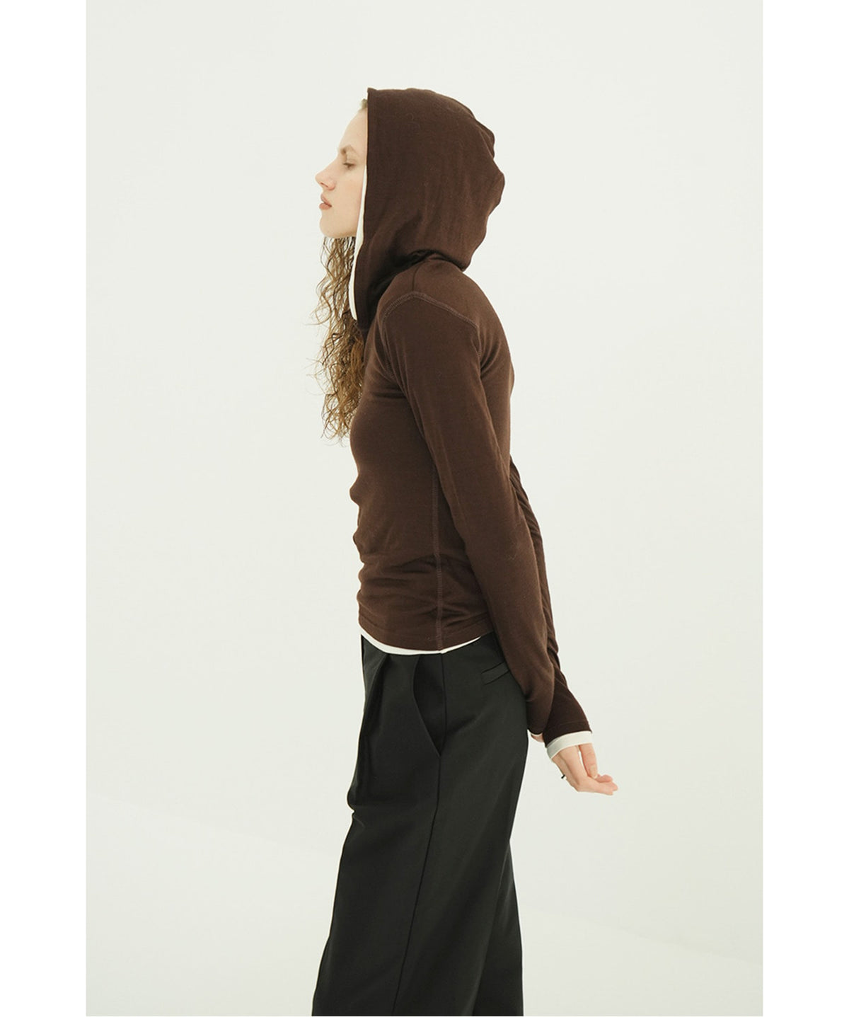 HALF ZIP WOOL HOODED TOPS