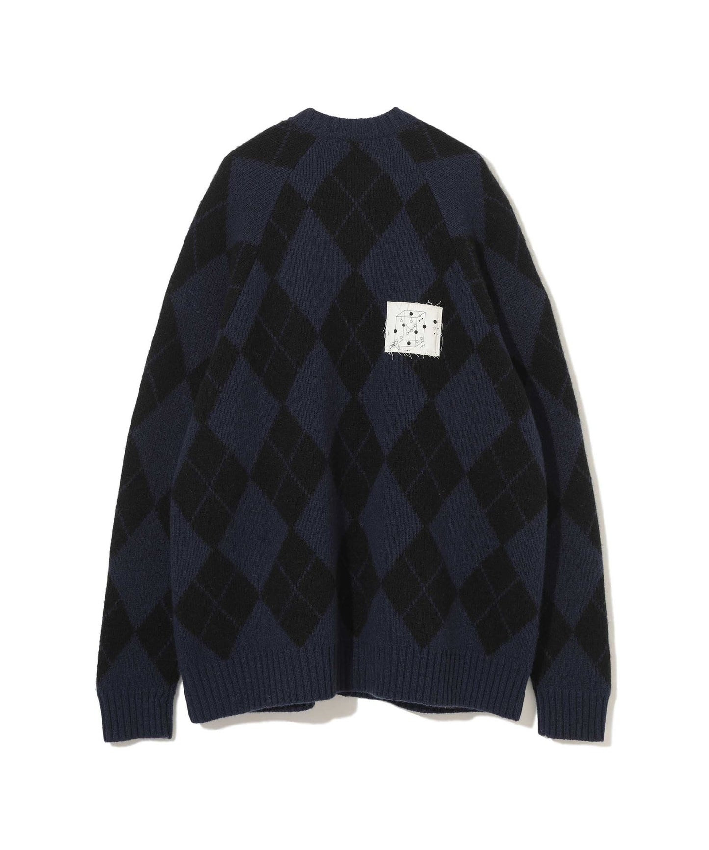 PATCH ARGYLE CREW CARDIGAN