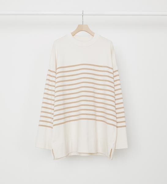 BOX Tee LONG SLEEVES ECRU×NATURAL BROWN