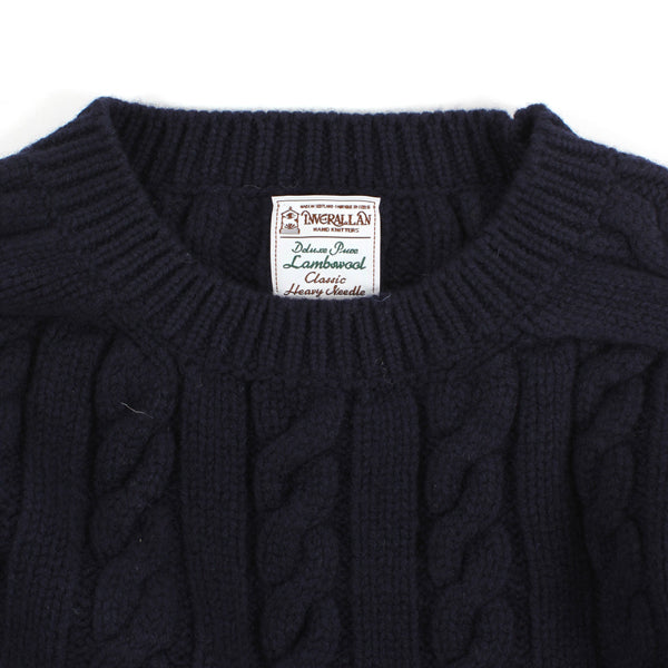 Crew Neck Cable Knit -navy-