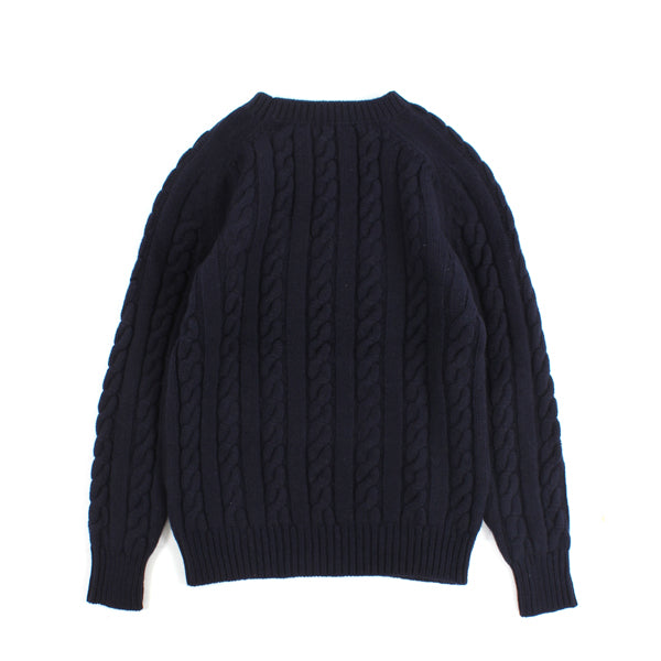 Crew Neck Cable Knit -navy-