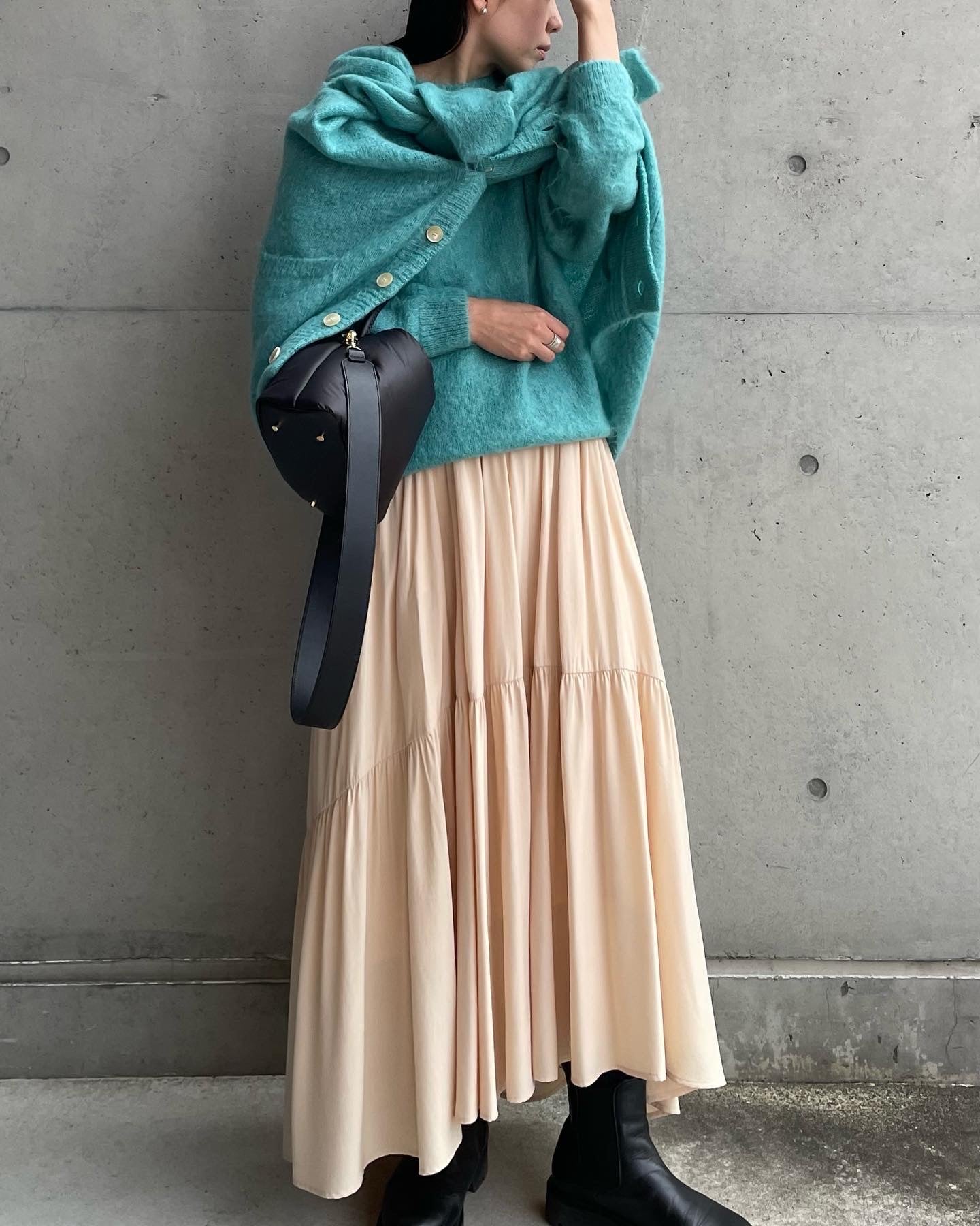 BRUSHED SUPER KID MAHAIR KNIT LONG CARDIGAN