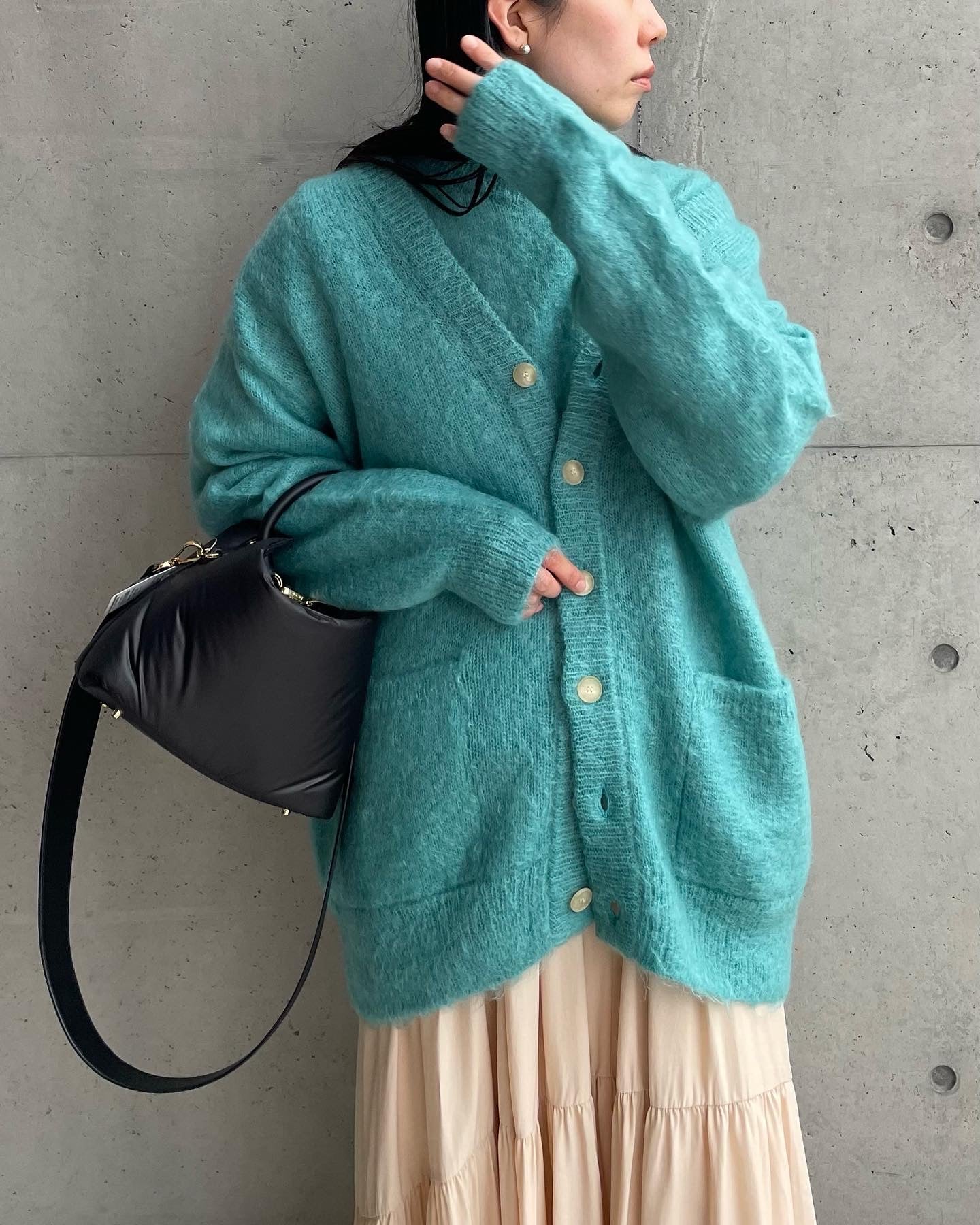BRUSHED SUPER KID MAHAIR KNIT LONG CARDIGAN