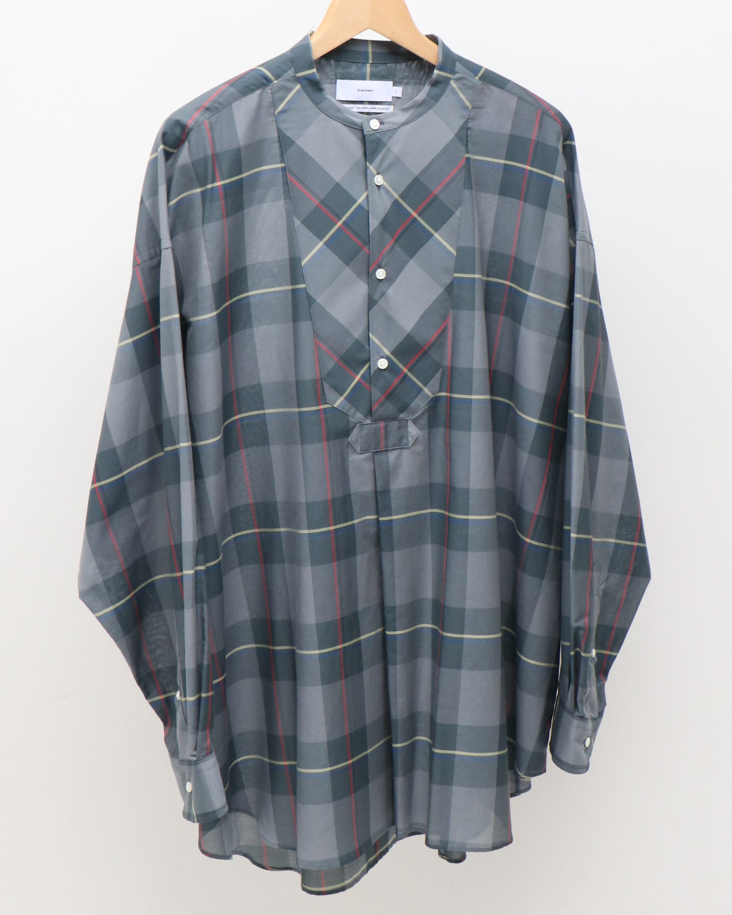 Sheer Check Oversized Band Collar Bosom Shirt CHECK – TIME AFTER TIME