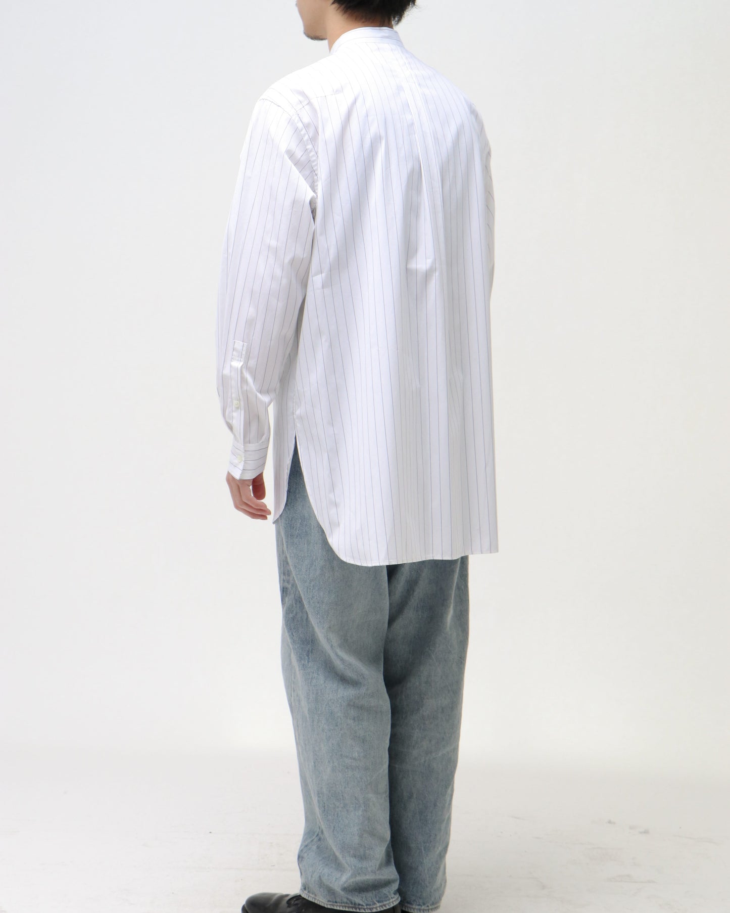 STRIPED BAND COLLAR SHIRTS WHITE(WIDE)