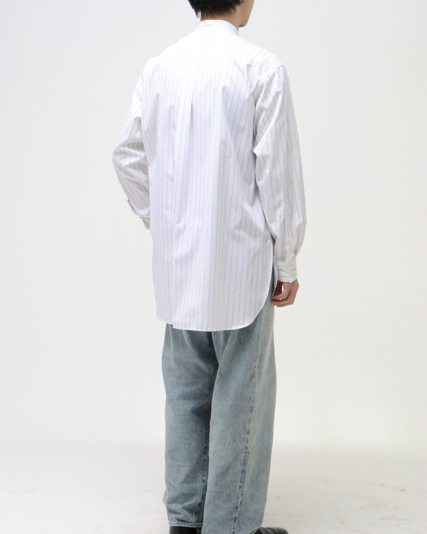 STRIPED BAND COLLAR SHIRTS WHITE(WIDE)