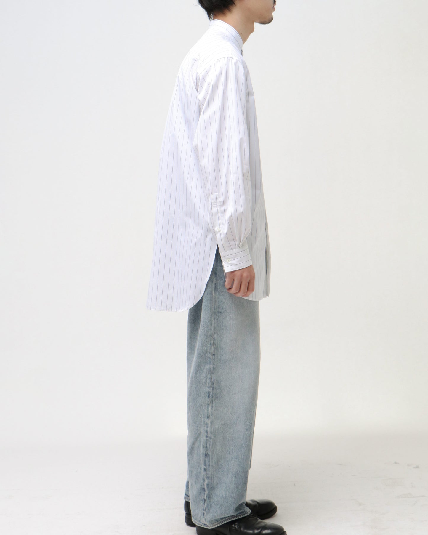 STRIPED BAND COLLAR SHIRTS WHITE(WIDE)