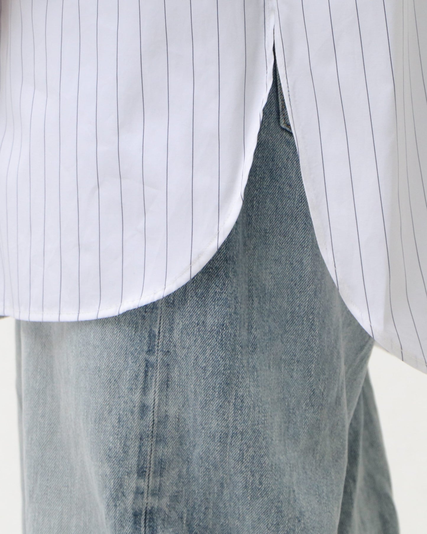 STRIPED BAND COLLAR SHIRTS WHITE(WIDE)