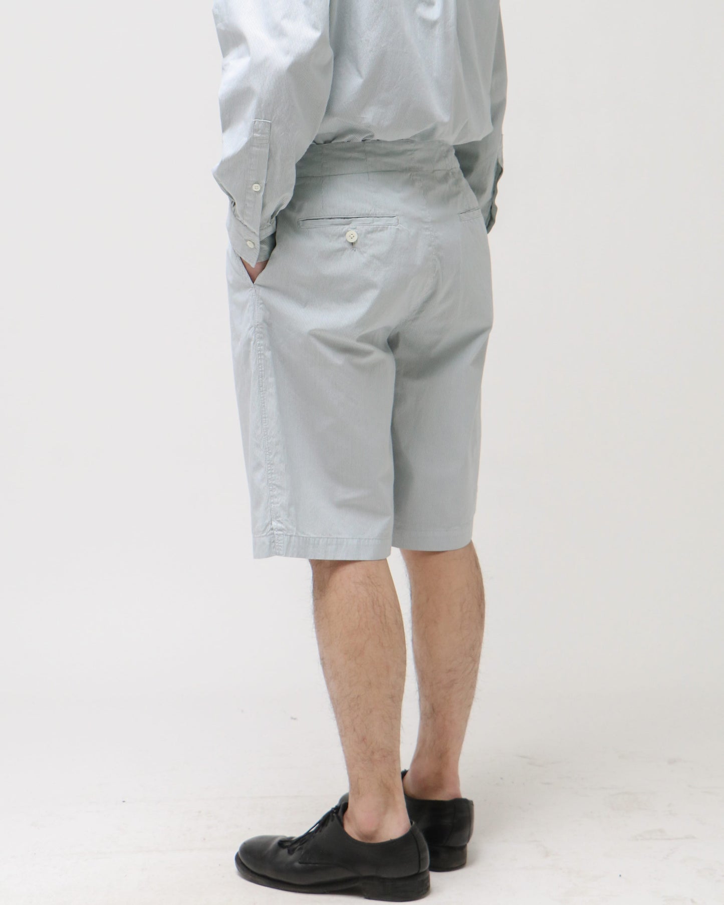 GARMENT DYE STRIPE BELTED WIDE SHORTS MIST GREEN