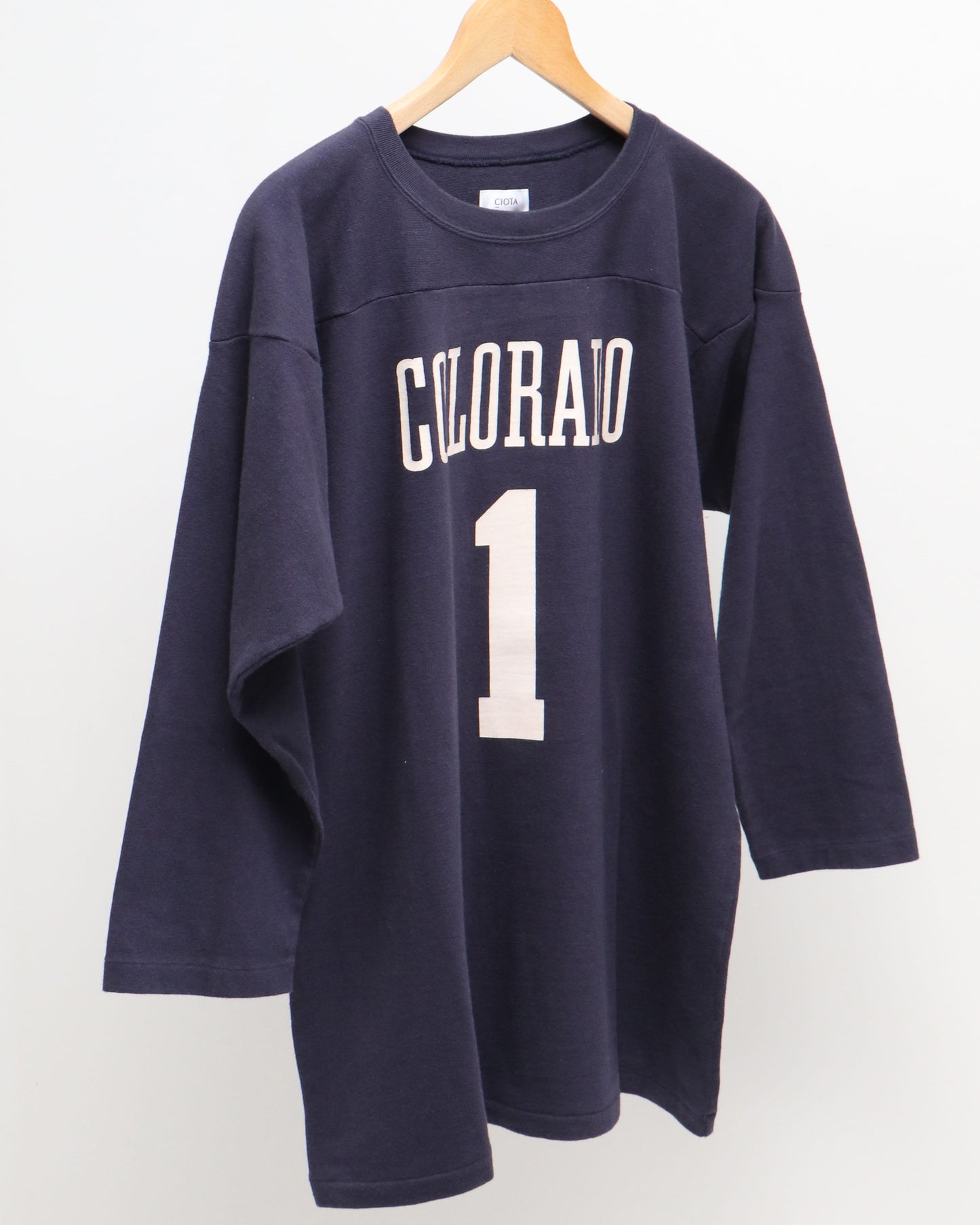 スビンコットン 12/-天竺 フットボール七分袖Tシャツ NAVY