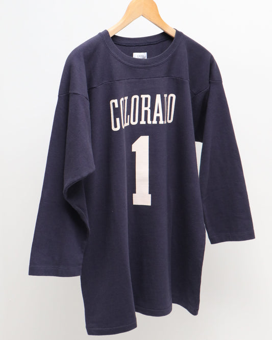 スビンコットン 12/-天竺 フットボール七分袖Tシャツ NAVY
