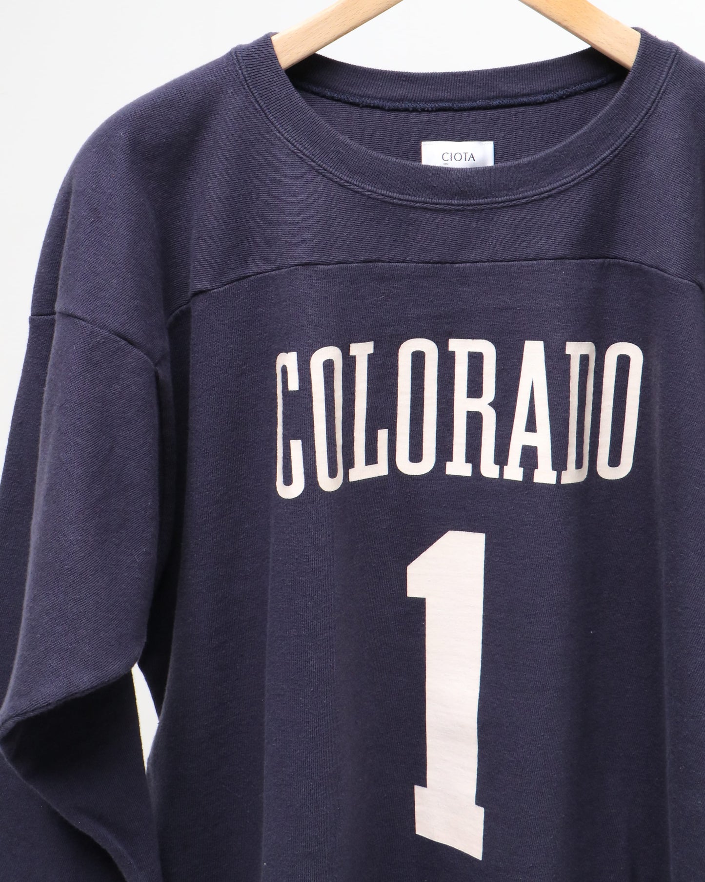 スビンコットン 12/-天竺 フットボール七分袖Tシャツ NAVY