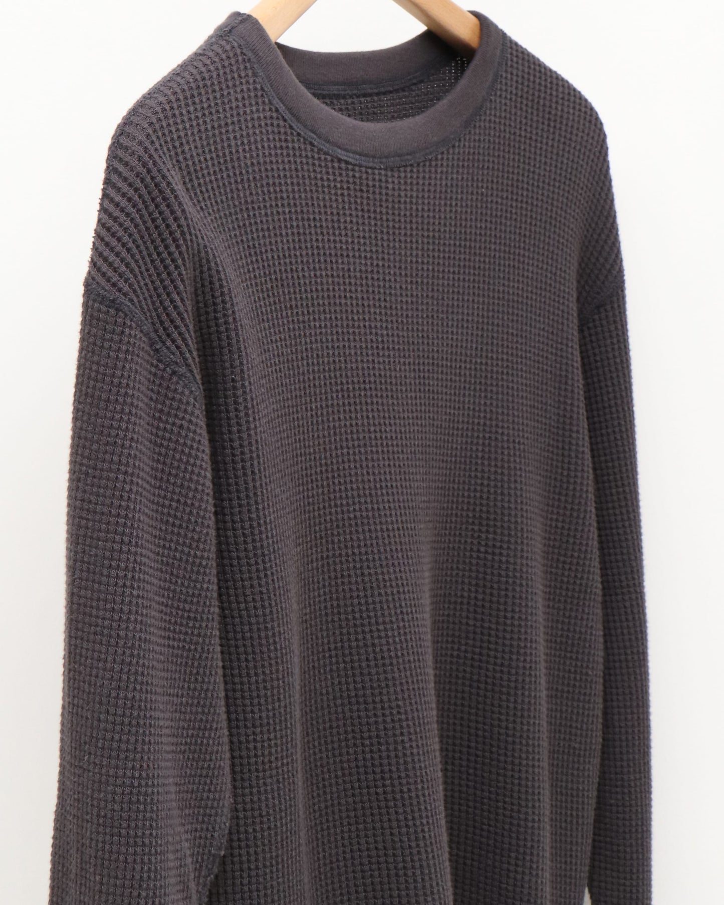 スビンコットン 2タックワッフル ロンT BLACK (ONE WASH)