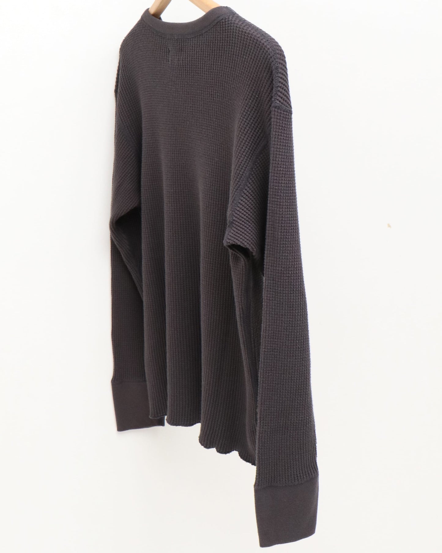 スビンコットン 2タックワッフル ロンT BLACK (ONE WASH)