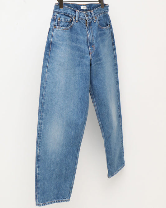 インディゴ スビンコットン 13.5oz ワイドテーパードデニム MEDIUM DARK BLUE DAMAGE