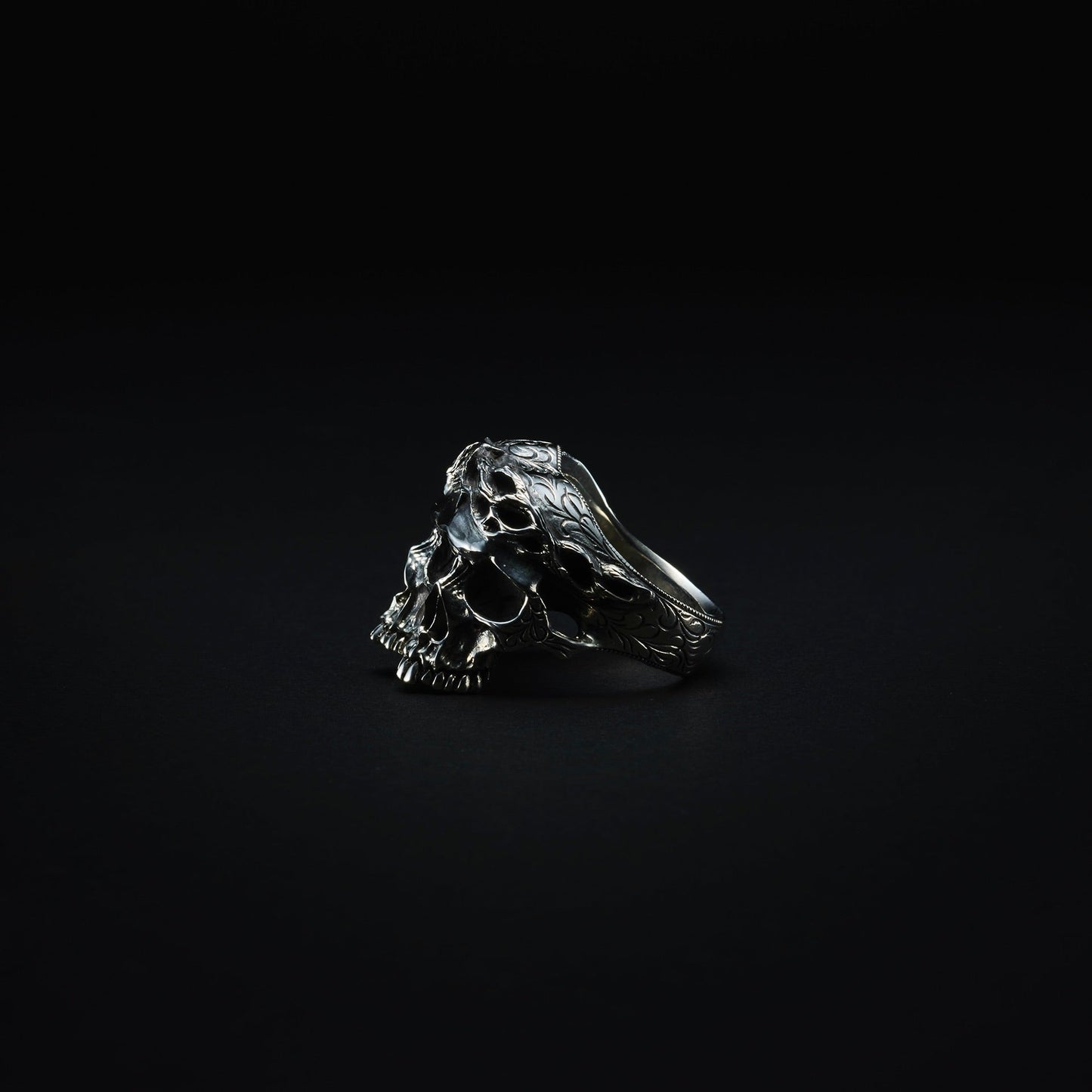 Engraved Calvary Skull Ring