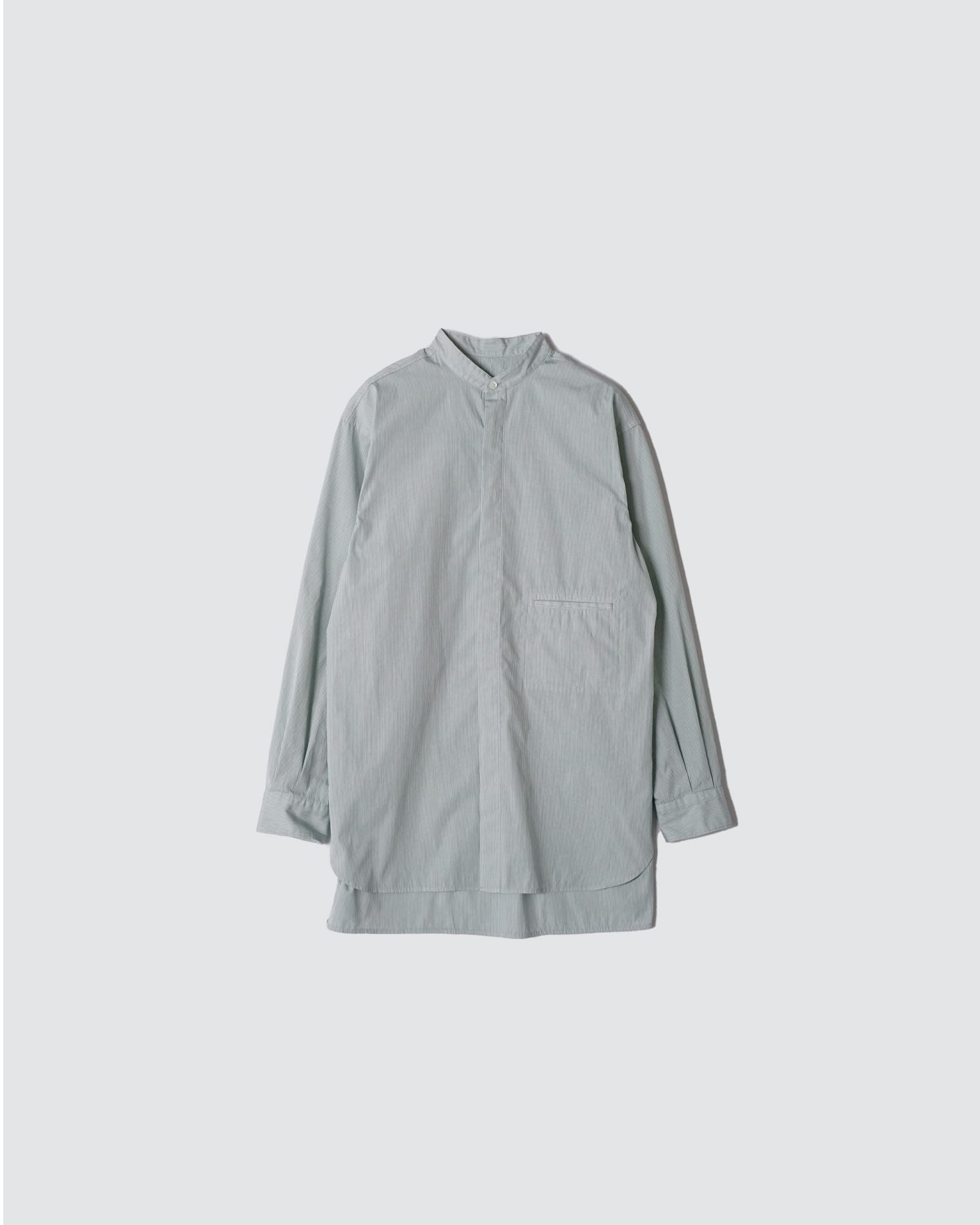 GARMENT DYE STRIPE BAND COLLAR SHIRTS MIST GREEN