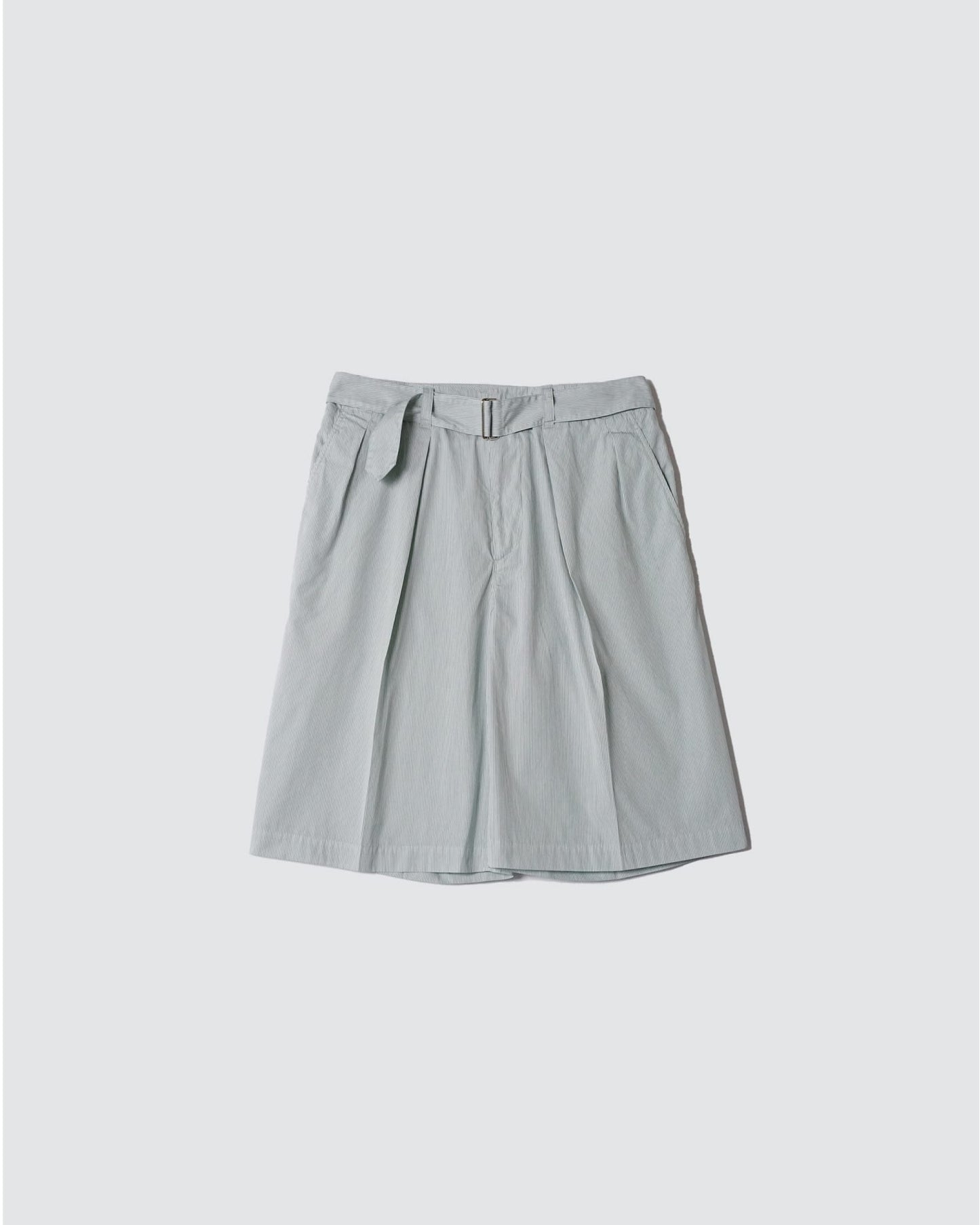 GARMENT DYE STRIPE BELTED WIDE SHORTS MIST GREEN