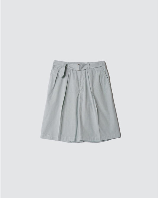 GARMENT DYE STRIPE BELTED WIDE SHORTS MIST GREEN