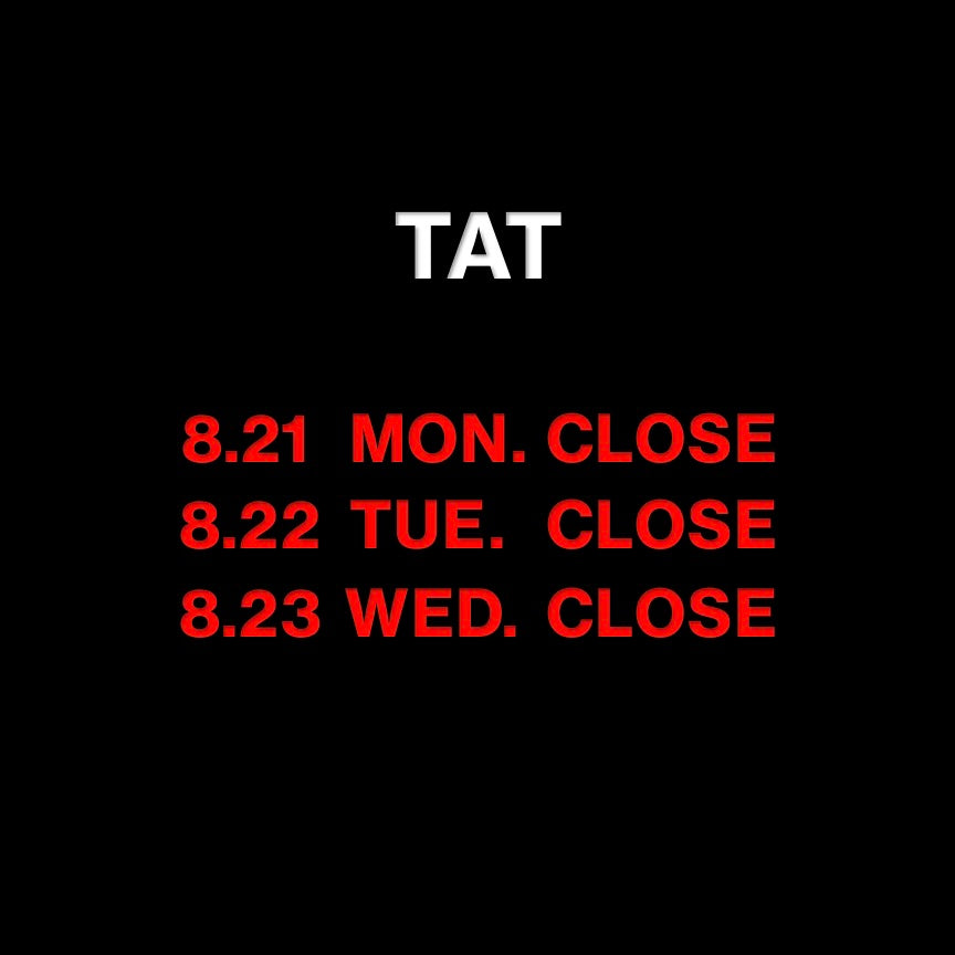 【TAT】 夏季休業のお知らせ – TIME AFTER TIME