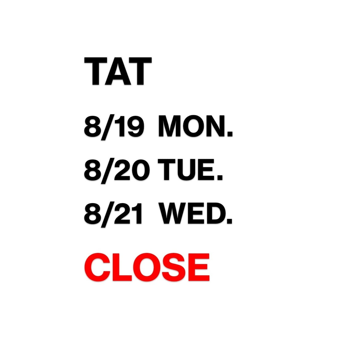 【TAT 2階】   営業日についてのお知らせ