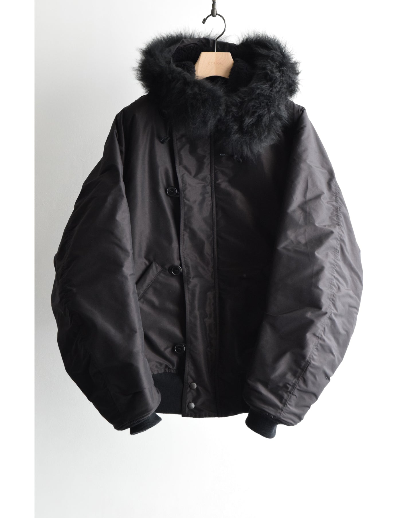 コットンシルク ミリタリーフーデッドジャケット BROWN