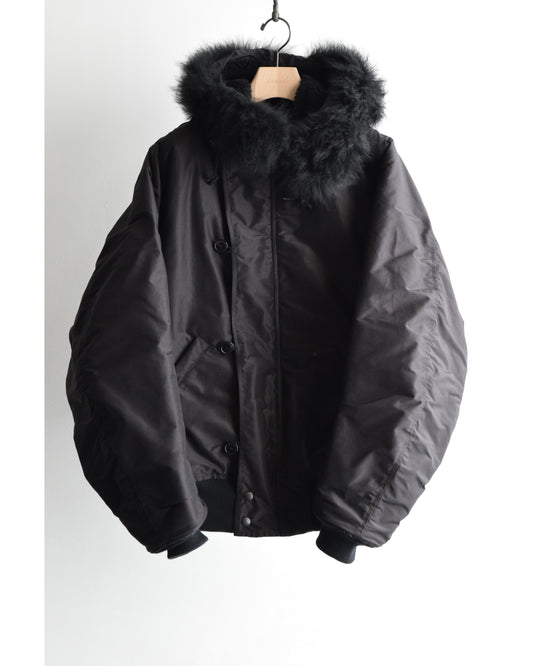 コットンシルク ミリタリーフーデッドジャケット BROWN