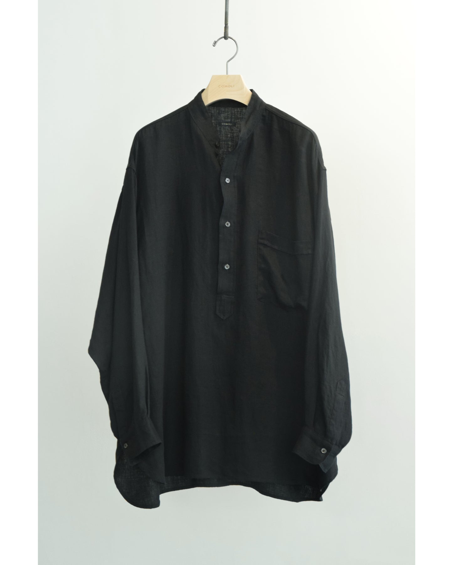 リネンWクロス プルオーバーシャツ BLACK
