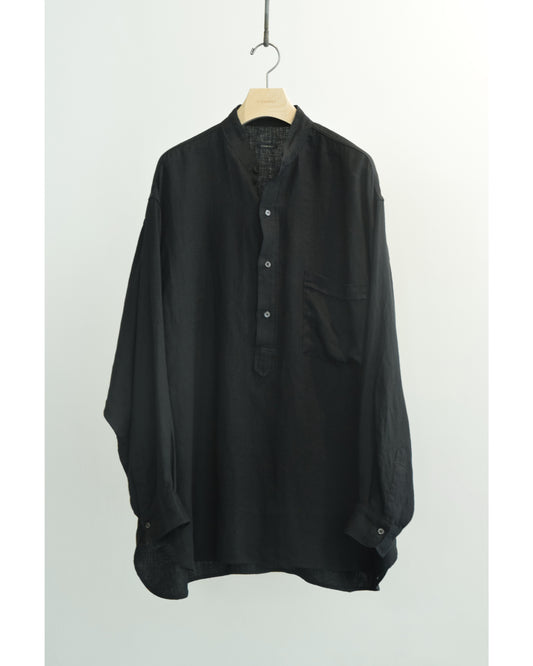 リネンWクロス プルオーバーシャツ BLACK