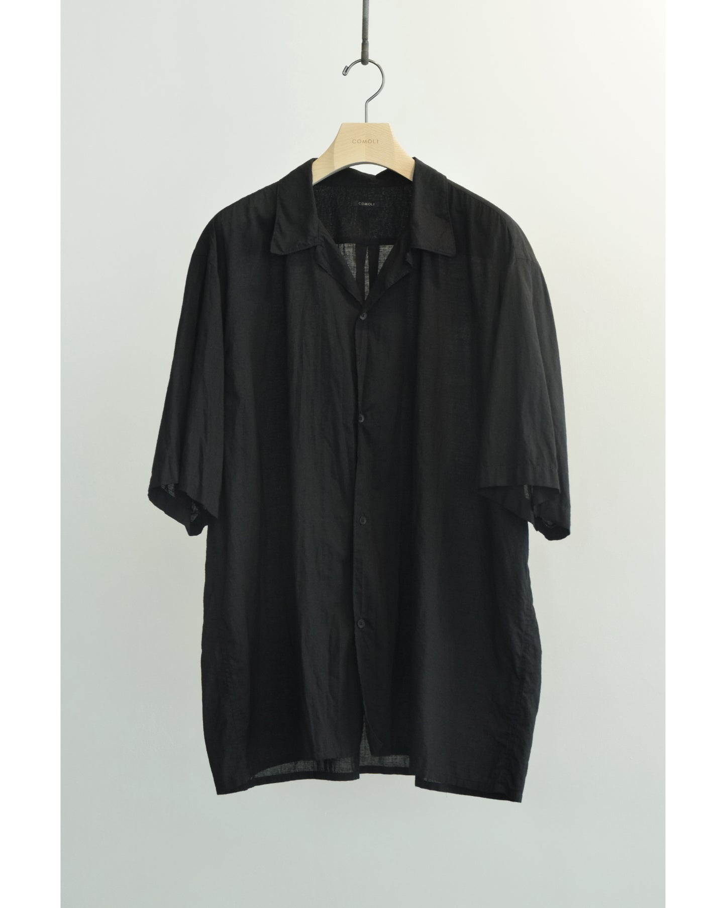 KHADIコットン 半袖オープンカラーシャツ BLACK