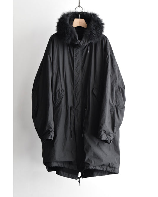 コットンナイロン ミリタリーフーデッドコート BLACK