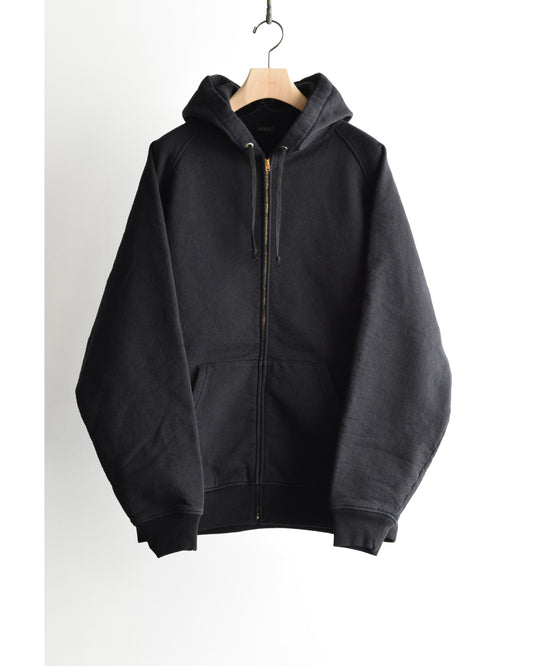 コットン裏毛 ジップパーカ BLACK