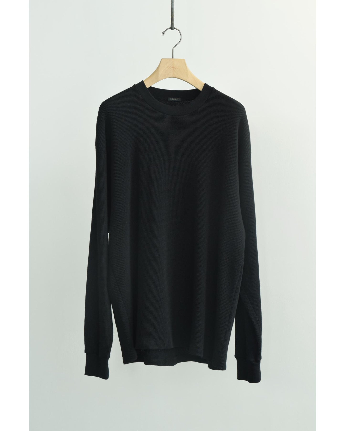 コットンワッフル 長袖Tシャツ BLACK