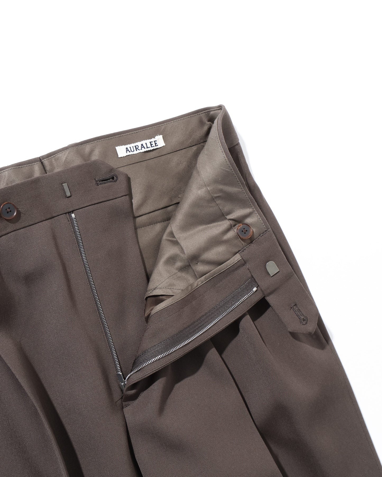 LIGHT WOOL MAX GABARDINE TWO-TUCK SLACKS DARK BROWN