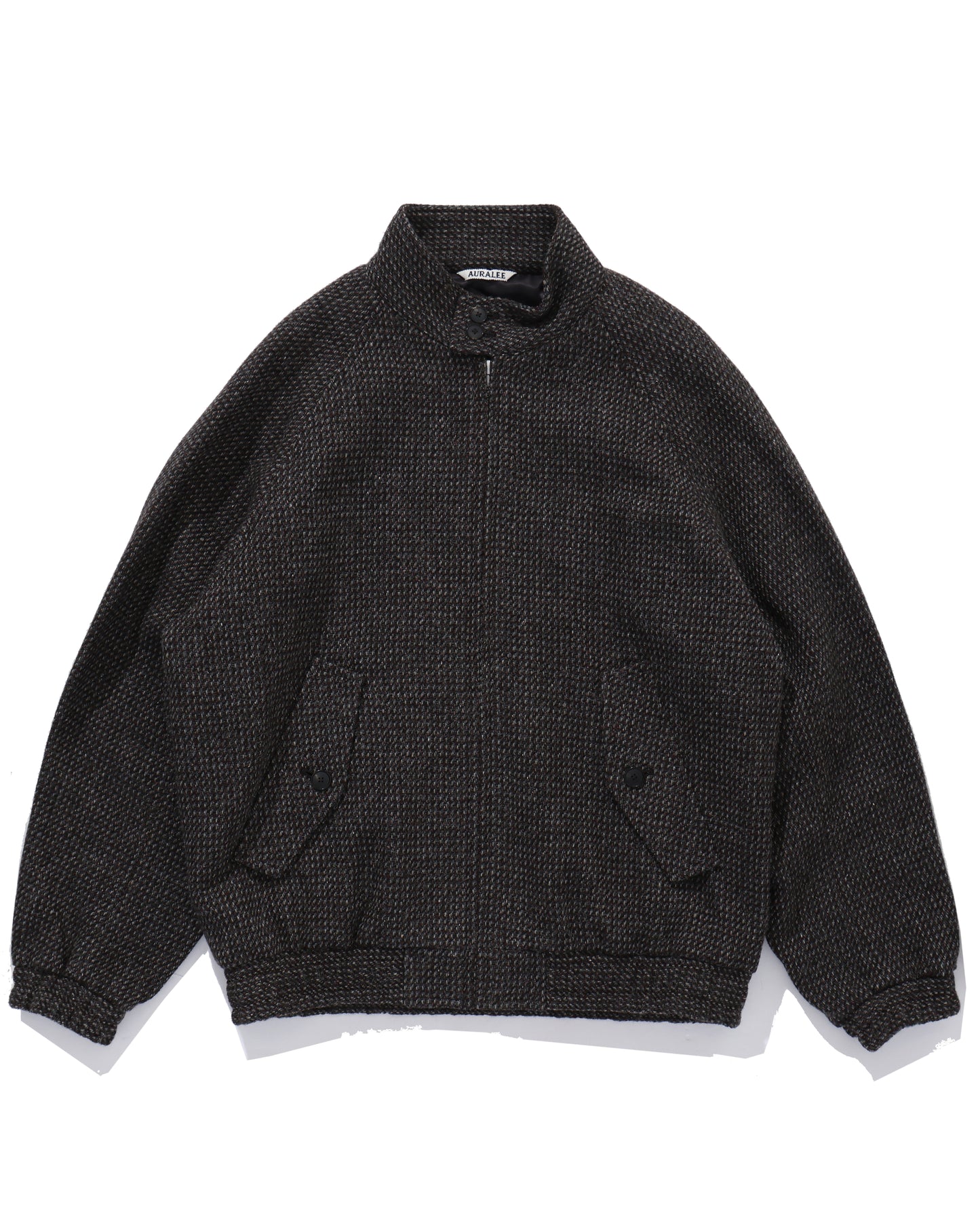 ALPACA WOOL SILK TWEED ZIP BLOUSON GRAY BROWN HAIRLINE
