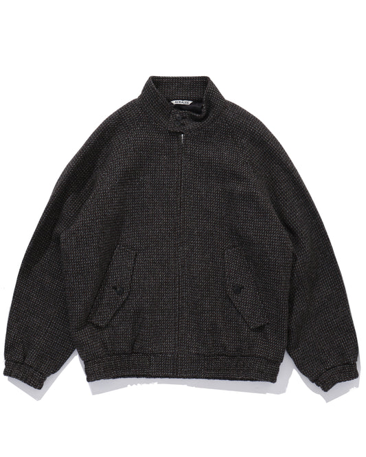 ALPACA WOOL SILK TWEED ZIP BLOUSON GRAY BROWN HAIRLINE