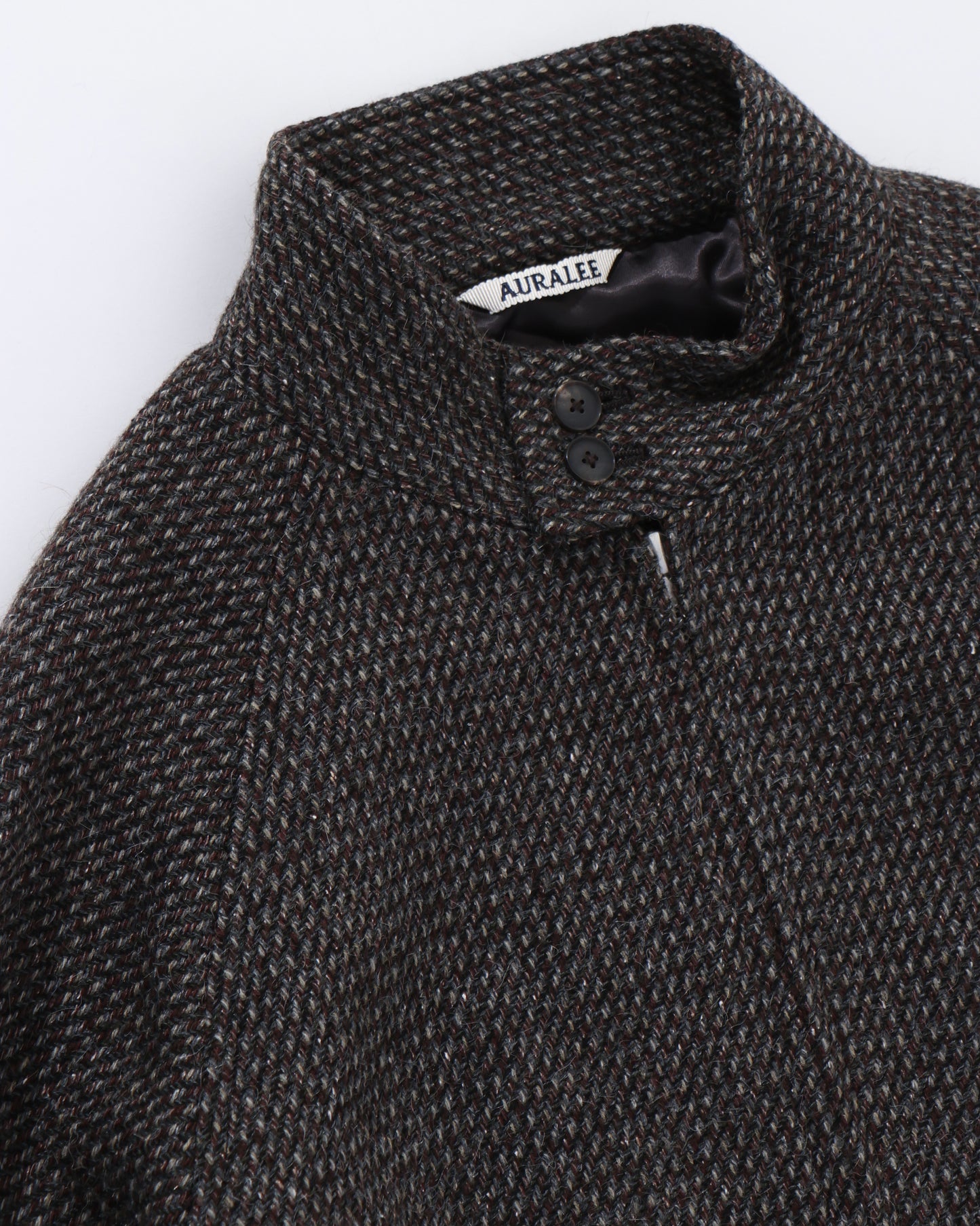 ALPACA WOOL SILK TWEED ZIP BLOUSON GRAY BROWN HAIRLINE