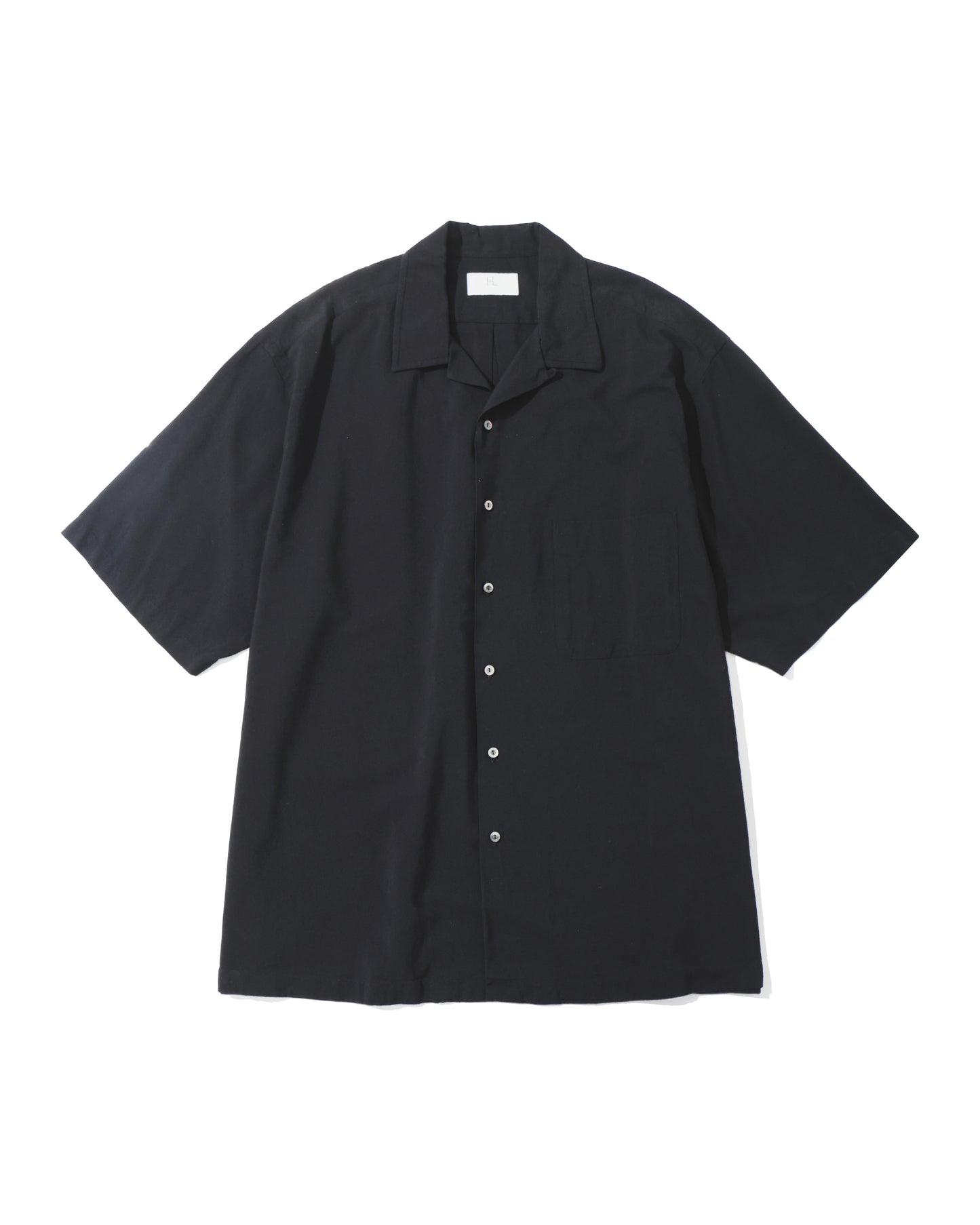Silk cotton nep Opencollar shirt Black