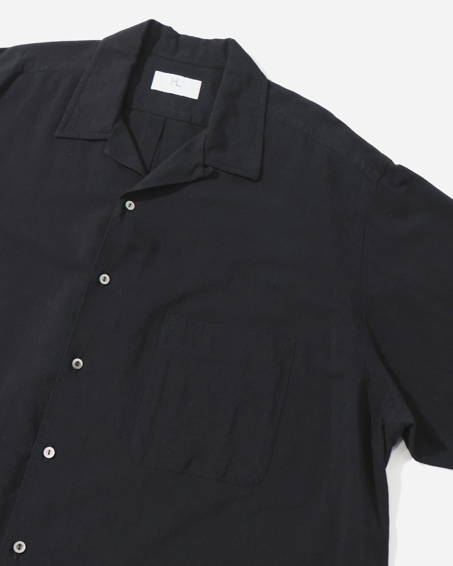 Silk cotton nep Opencollar shirt Black