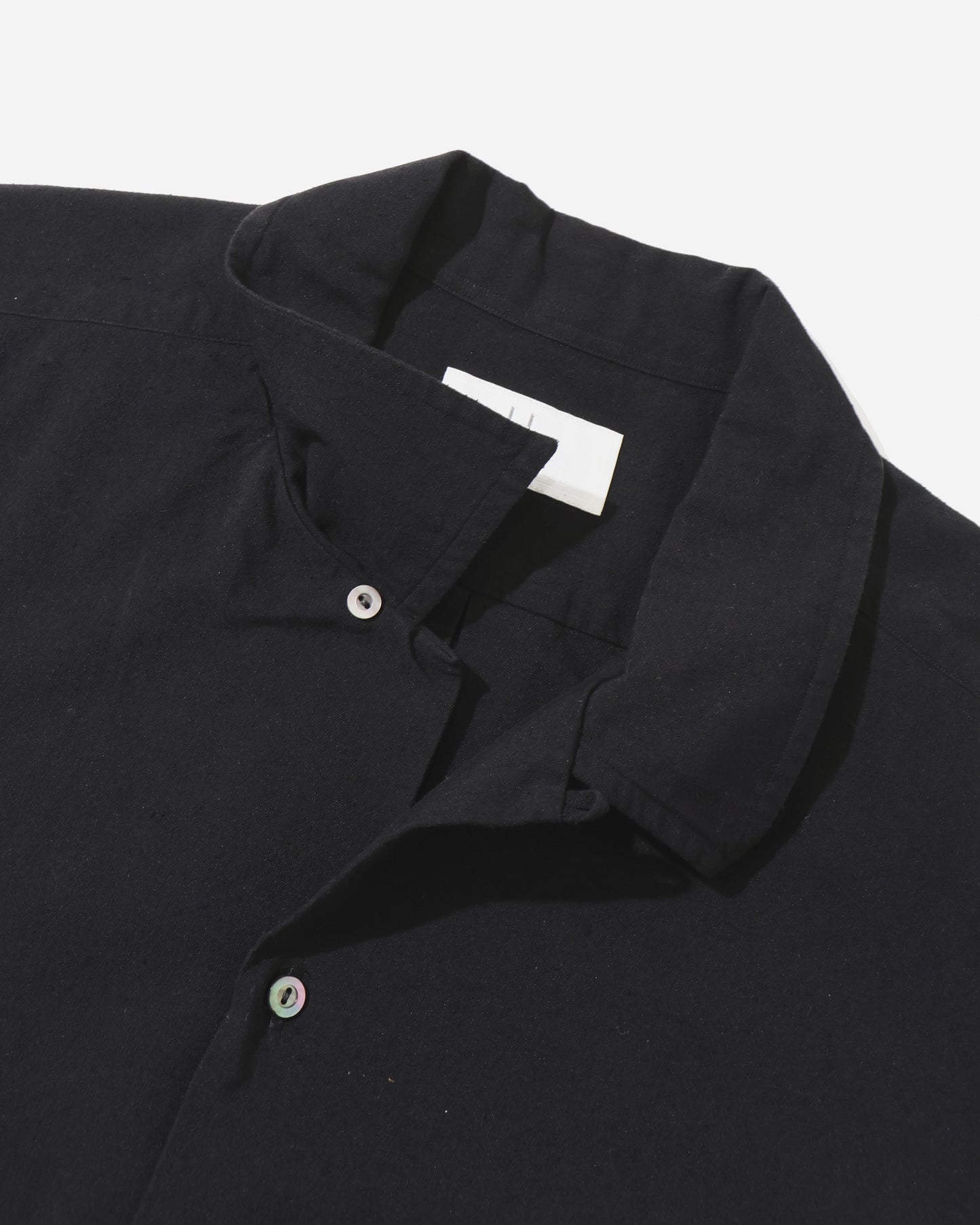Silk cotton nep Opencollar shirt Black