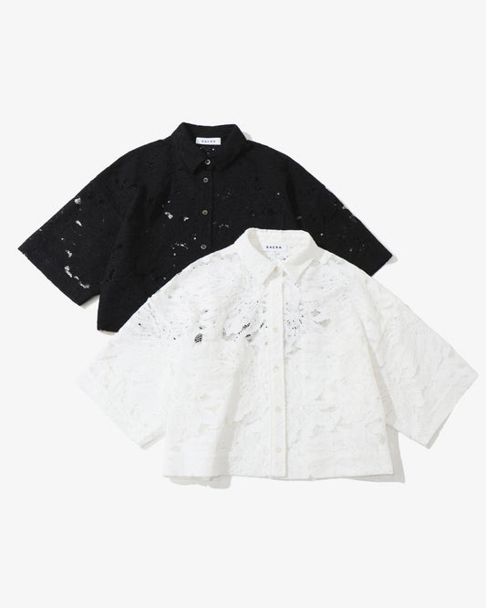 LEAF RASCHEL LACE CROPPED SHIRT