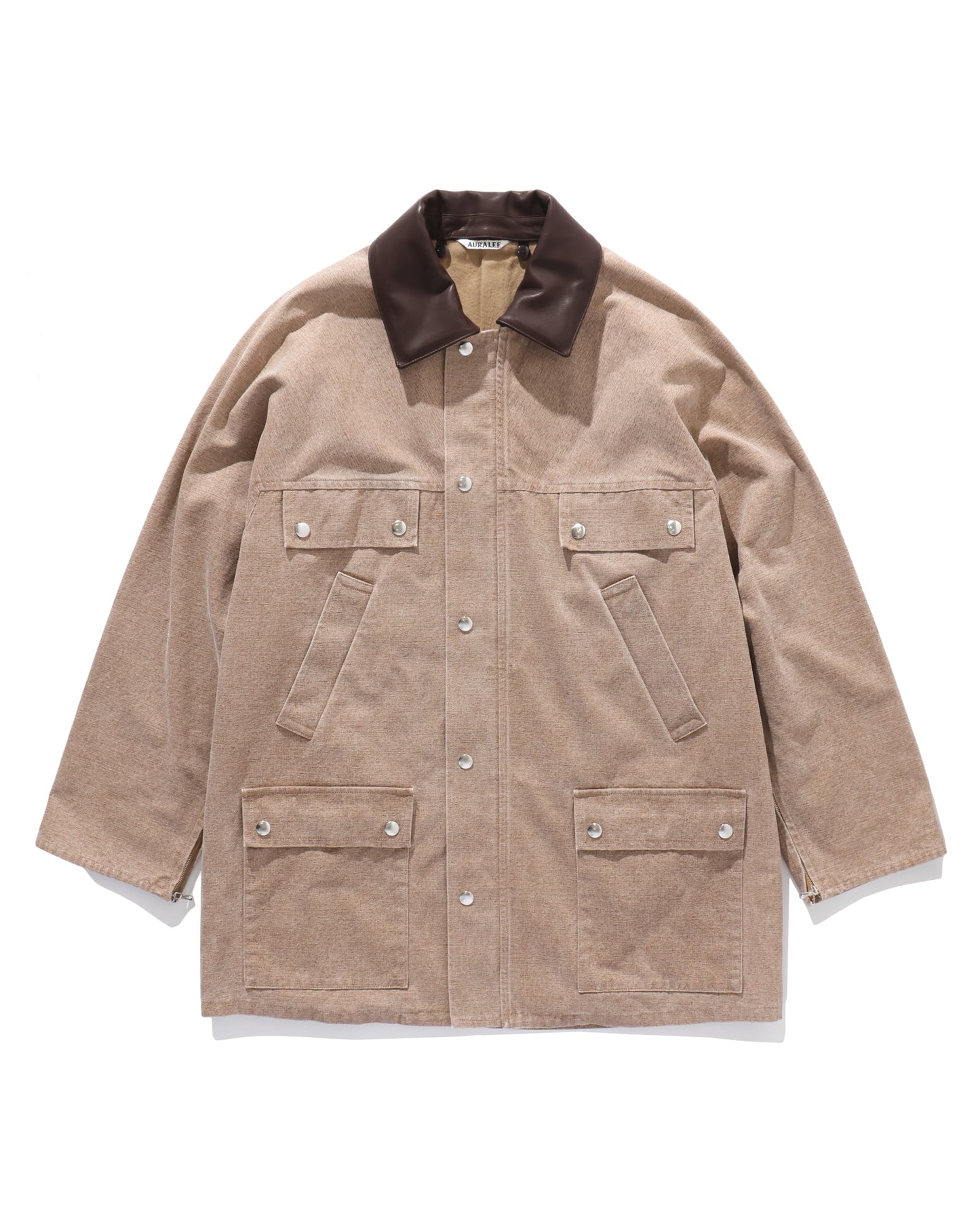 WASHED ORGANIC CANVAS HUNTING BLOUSON LIGHT BROWN