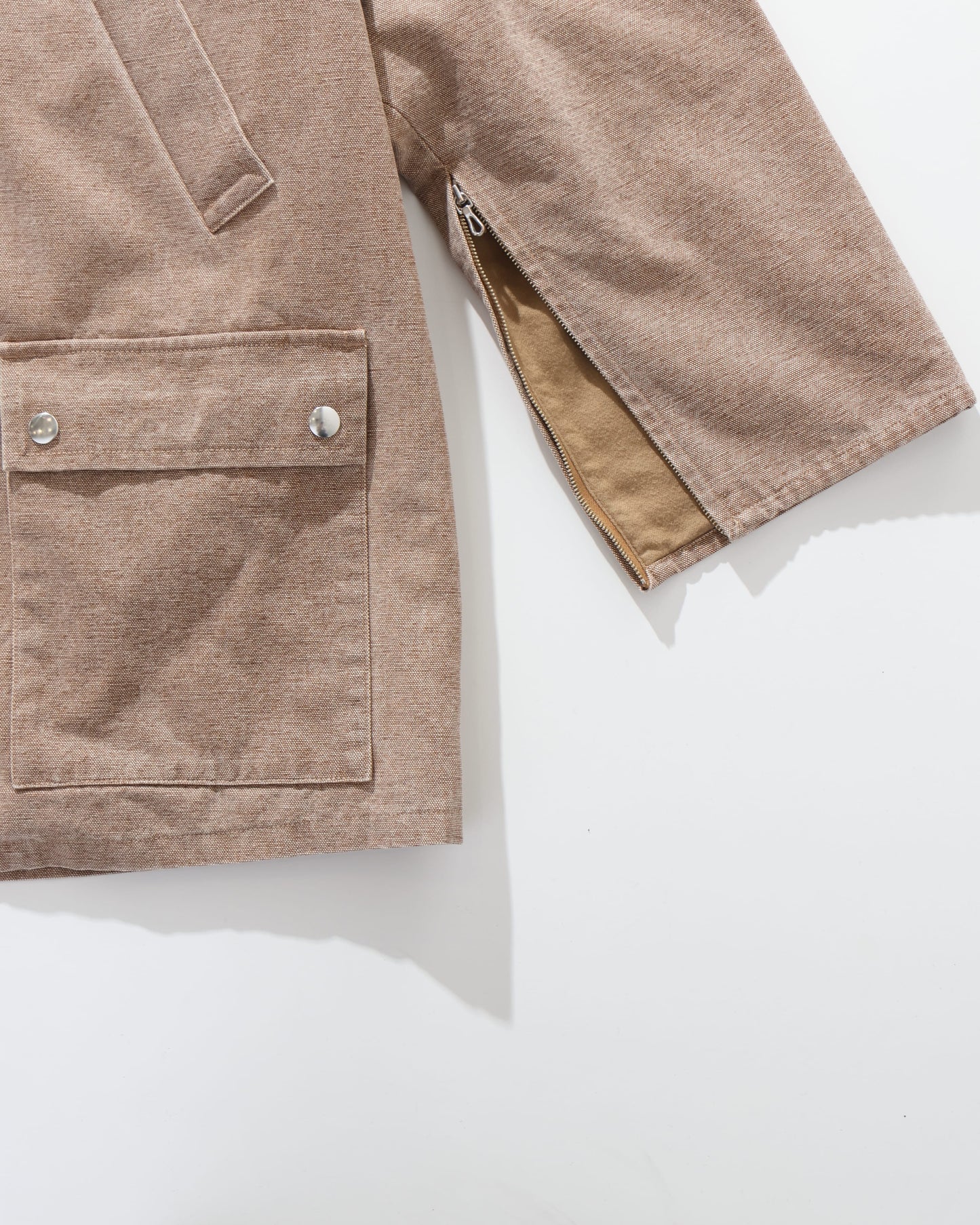 WASHED ORGANIC CANVAS HUNTING BLOUSON LIGHT BROWN