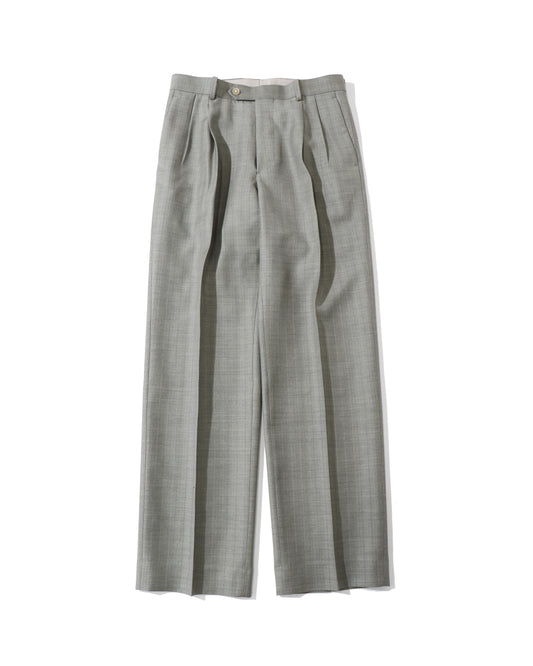 BLUEFACED WOOL TWO-TUCK SLACKS KHAKI GRAY STRIPE