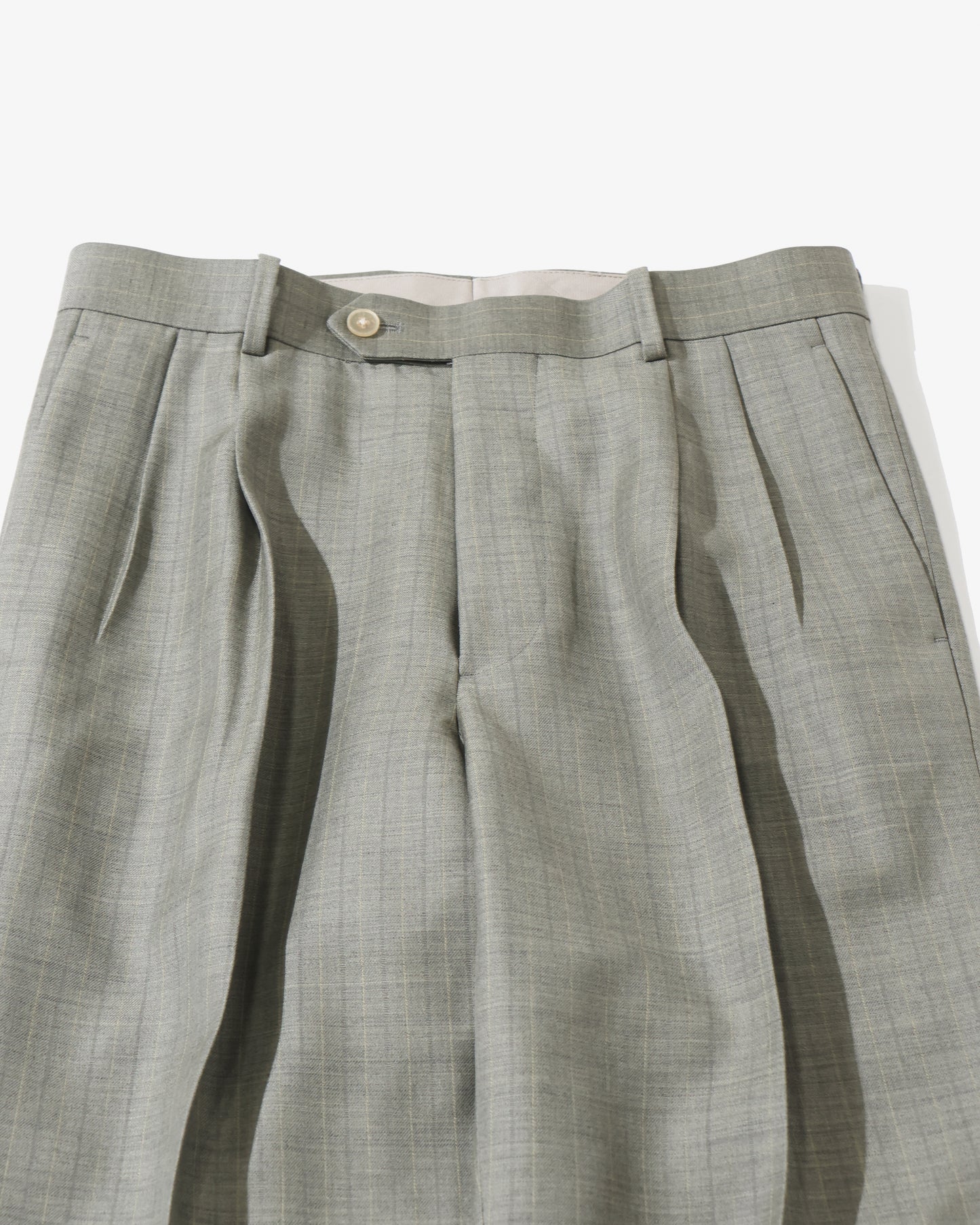 BLUEFACED WOOL TWO-TUCK SLACKS KHAKI GRAY STRIPE